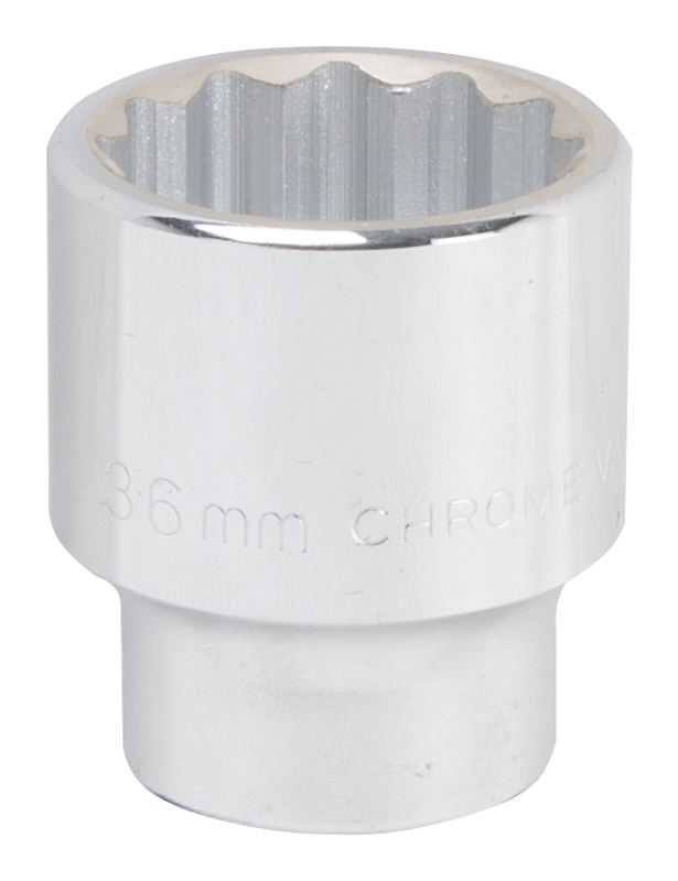 MT-SM6036 Drive Socket, 36 mm Socket, 3/4 in Drive, 12-Point, Chrome Vanadium Steel, Chrome